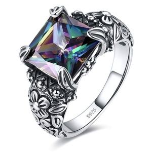 Antique Style 925 Sterling Silver Rainbow Topaz